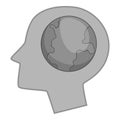 Globe in human head icon monochrome Royalty Free Stock Photo