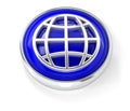 Globe icon on glossy blue round button Royalty Free Stock Photo