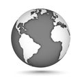 Globe icon gray on white with smooth vector shadows and map of the continents of the world Royalty Free Stock Photo