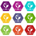 Globe icon set color hexahedron Royalty Free Stock Photo