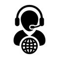 Globe icon vector male customer service person profile symbol with headset for internet network online support Royalty Free Stock Photo