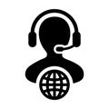 Globe icon vector male customer service person profile symbol with headset for internet network online support Royalty Free Stock Photo