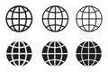 Globe icon, WWW world wide web set site symbol, Internet collection icon, website address globe, flat and outline signs.