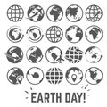 Globe icons set. World earth day card with globe map internet global commerce tourism vector symbols Royalty Free Stock Photo