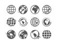 Globe icons set. World earth globe map internet global commerce tourism vector symbols Royalty Free Stock Photo