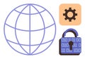 Cybersecurity and Global Connectivity with Gear and Padlock Icon Royalty Free Stock Photo