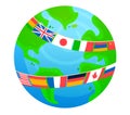 Globe with international flags, world unity concept. Global cooperation and diversity, Earth globe with flags vector