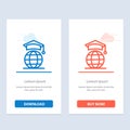 Globe, Internet, Online, Graduation Blue and Red Download and Buy Now web Widget Card Template