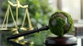 The Globe on Judge's Gavel.AI generated image Royalty Free Stock Photo