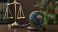 The Globe with Justice Balance. AI generated Royalty Free Stock Photo