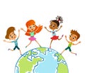Globe kids. Children Earth day. Vector illustration Royalty Free Stock Photo