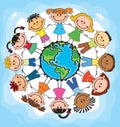 Globe kids. Children Earth day. Vector