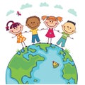 Globe kids. Children Earth day. Vector Royalty Free Stock Photo