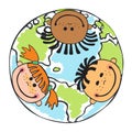 Globe kids. Children Earth day. Vector Royalty Free Stock Photo