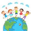 Globe kids. Children Earth day. Vector Royalty Free Stock Photo