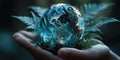Globe leaf hand nature environment glowing sustainability earth green energy Royalty Free Stock Photo