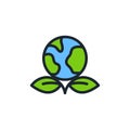 Globe and leaf icon in the concept of Ecology and environmentalism,Vector Royalty Free Stock Photo