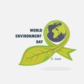 Globe and Leaf sign. World Environment day concept vector logo d