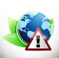 Globe leaves and warning sign illustration design Royalty Free Stock Photo