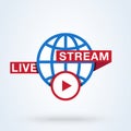 Globe Live News Play line sign icon or logo. Live stream concept. World and global live, linear design vector illustration Royalty Free Stock Photo