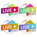 Globe Live stream gradients set green, red, blue, orange. Eps10