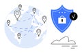 Global Network and Cybersecurity with Data Protection Shield and Cloud Connectivity Royalty Free Stock Photo
