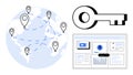 Global Network Connectivity and Data Security Concept with Key and Geolocation Royalty Free Stock Photo