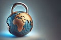 A globe with a lock, symbolizing protection or safety. Space for text. Royalty Free Stock Photo