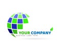Globe logo with leaf, icon element on white background Royalty Free Stock Photo