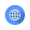 Globe with long shadow. Eart planet icon vector. Simple earth planet sign in modern design style for website