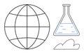 Global Science Research and Sustainability Concept with Globe, Flask, and Cloud Elements Royalty Free Stock Photo