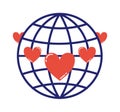 Globe love symbol illustration.