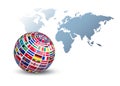 Globe made out of flags on a world map background. Royalty Free Stock Photo