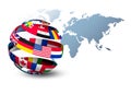 Globe made out of flags on a world map background. Royalty Free Stock Photo