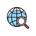 Globe with Magnifier Flat Icon Design