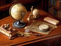 Globe magnifier on vintage desk Royalty Free Stock Photo