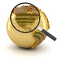 Globe with magnifying glass, economy outlook Royalty Free Stock Photo