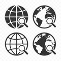 Globe with magnifying glass icon set. Planet earth and magnifier. Royalty Free Stock Photo