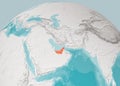 Globe map of the Arabian Peninsula, Middle East physical map. United Arab Emirates. Bathymetry, underwater depth of ocean