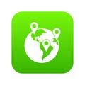 Globe and map pointers icon digital green Royalty Free Stock Photo