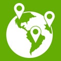 Globe and map pointers icon green Royalty Free Stock Photo