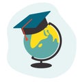 Globe and master`s cap. Education concept.