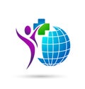 Globe medical care people logo icon on white background. Royalty Free Stock Photo