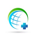 Globe medical health care cross people healthy life care logo design icon on white background Royalty Free Stock Photo