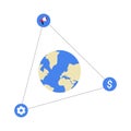 Globe With Marketing, Finance, And Operations Icons In Flat Vector Illustration Symbolizing Global Business Connections