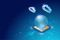 Globe on microchip circuit board with cloud computing technology. Data exchange, digital storage and global networking to connect Royalty Free Stock Photo