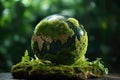 Globe On Moss In Forest, Illustrating Environmental Earth Day Concept