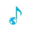 Globe and music note icon logo design. Royalty Free Stock Photo