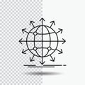 globe, network, arrow, news, worldwide Line Icon on Transparent Background. Black Icon Vector Illustration Royalty Free Stock Photo