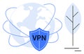 VPN Shield Securing Global Network with Digital Connectivity and Eco-Friendly Symbol Royalty Free Stock Photo